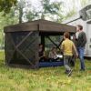 12' x 12' Hexagonal Pop Up Gazebo Canopy Tent with 5 Sidewalls, Outdoor Canopy Shelter with Carry Bag, Brown