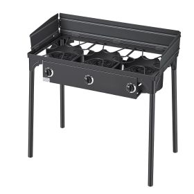 3 Burner Outdoor Propane Gas Stove, 225,000 BTU Propane LPG Gas Camping Stove, Heavy-duty Carbon Steel Outdoor Cooker