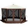 Gazebo Screen Tent, 10 x 10 ft, 6 Sided Pop-up Camping Canopy Shelter Tent with Mesh Windows, Portable Carry Bag, Ground Stakes