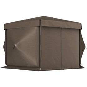 12' x 12' Hexagonal Pop Up Gazebo Canopy Tent with 5 Sidewalls, Outdoor Canopy Shelter with Carry Bag, Brown